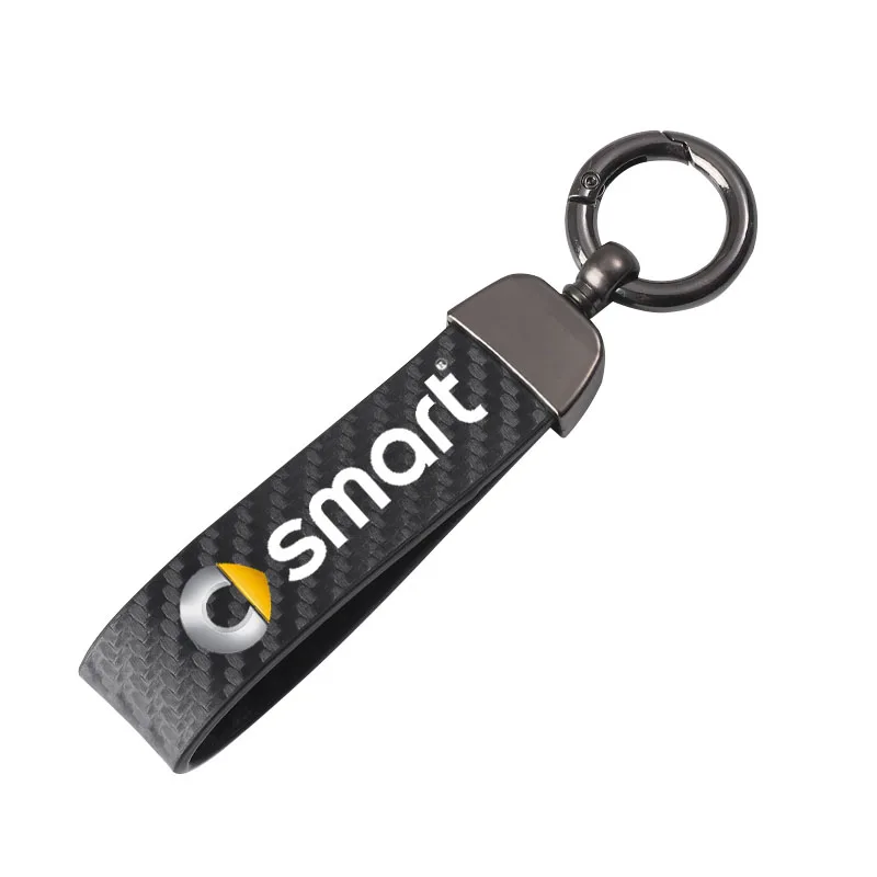 For smart fortwo forfour 453 451 450 smart logo Car styling Carbon fiber Leather Car KeyChain Custom sports line Key Rings gift