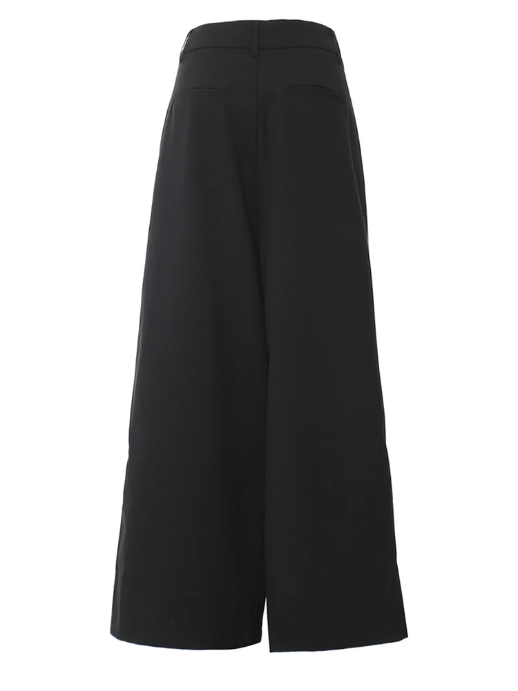 [EAM] High Elastic Waist Black Gray Striped Spliced Wide Leg Pants New Trousers Women Fashion Tide Spring Autumn 2024 1DH59370