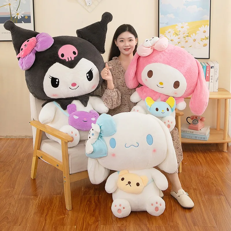 Muñeco relleno de juguete de peluche Kawaii, bonita mochila Sanrio Kuromi, almohada Melody My Melody Cinnamoroll, regalo de cumpleaños para niños y niñas