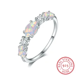 Marquise Stone White Fire Opal Ring Real 925 Sterling Silver Engagement Rings For Women Wedding Band Crystal Jewelry