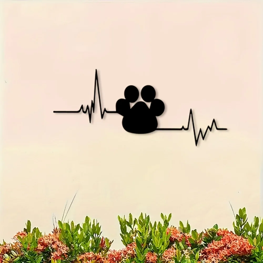 CIFBUY Metal Wall Art Dog Paw Heartbeat Hooks Vintage Iron Fence Decor for Bedroom Living Room Home