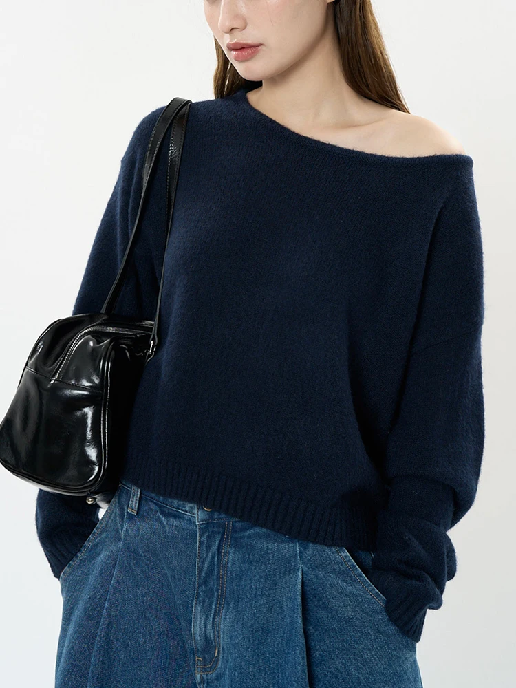 [LANMREM] Wool Knit Pullover Sweater For Women Round Neck Casual Loose Pullovers Office Lady Tops 2024 Winter New 26C1054