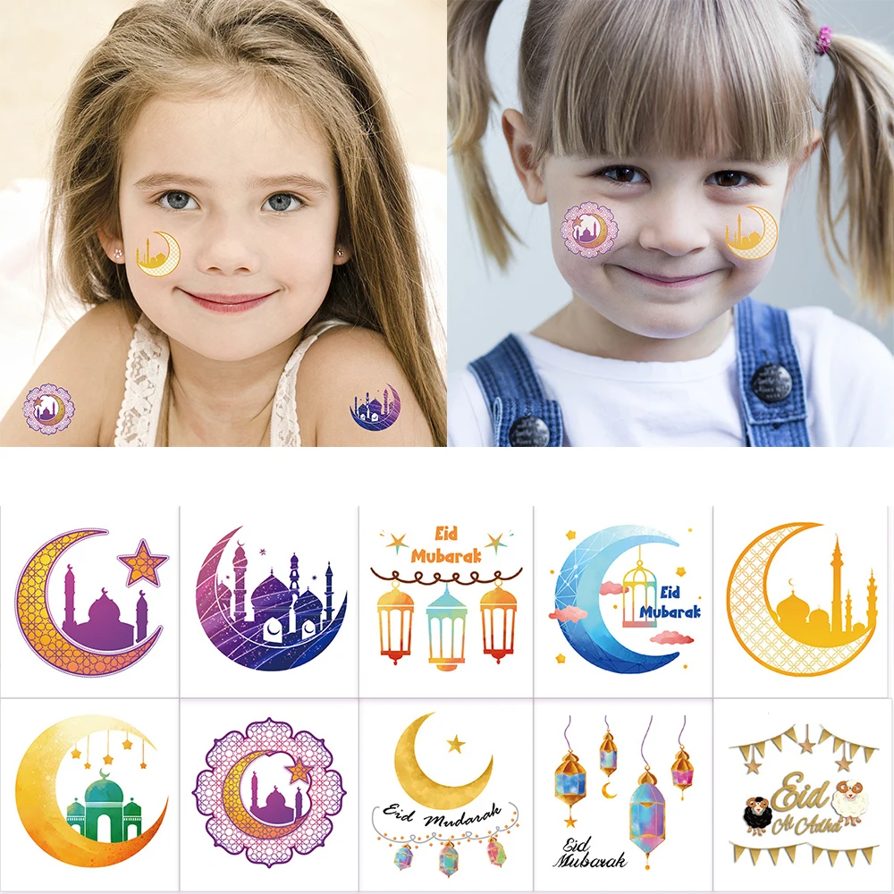 10Pcs Eid Mubarak Tattoo Stickers Ramadan Decorations 2024 Moon Stars Temporary Eid Tattoo Stickers Ramadan Kareem Decorations