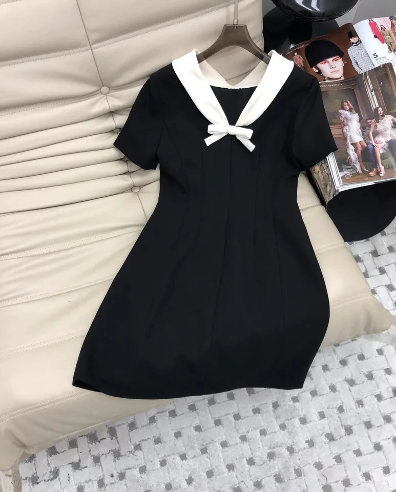 

2024 Summer New Women Casual Luxury Bow Chic Fashion Patchwork Dress for Ladies