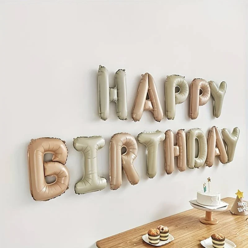 Happy Birthday Letters Balloons 16inch Cream Beige Boho Brown Birthday Letter Balloons for Birthday Anniversary Party Decoration