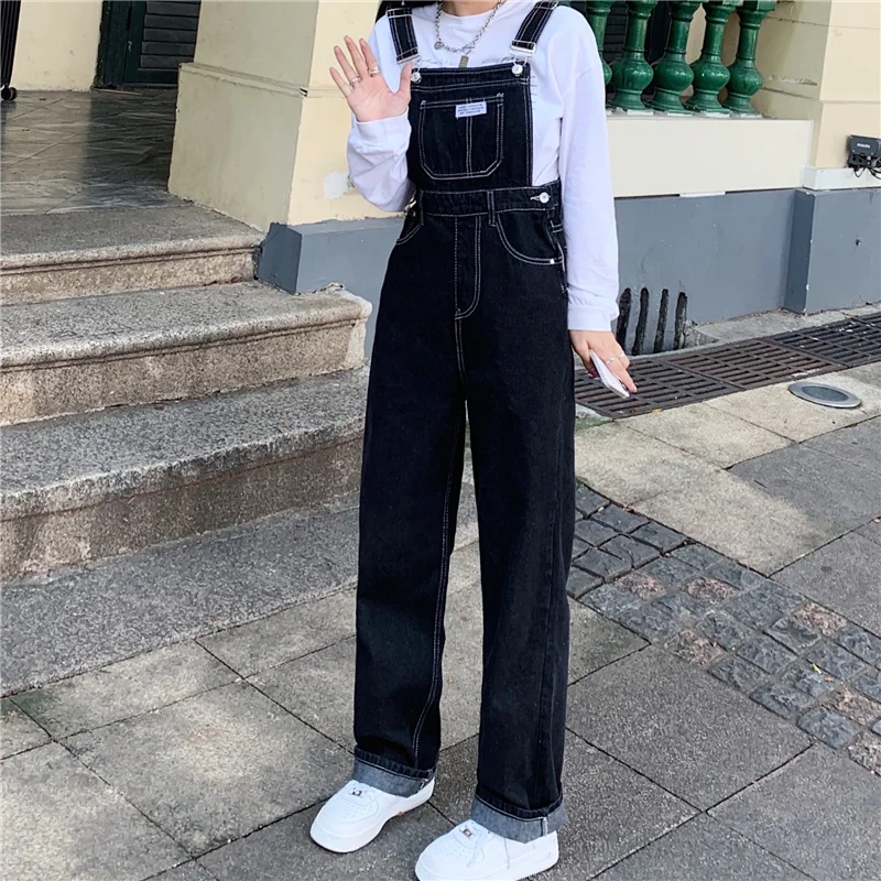 Denim Overalls For Women Korean Strap Straight Loose Jeans Spring Fall Girls High Waist Jumpsuit Chic Streetwear Female