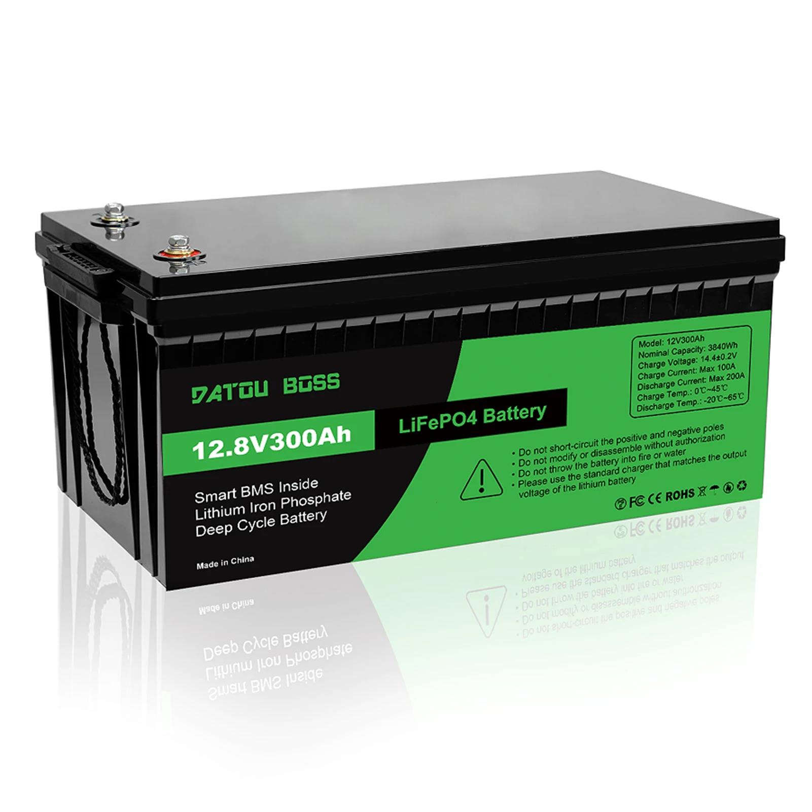 Datouboss 12V 300Ah LiFePO4 Deep Cycle-batterij Ingebouwde BMS, hoge prestaties voor zonne-energie, omvormer, HESS, 3840Wh