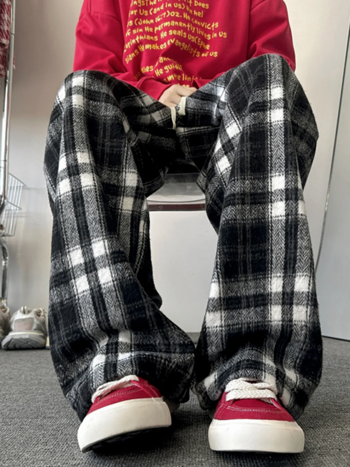 

Утепленные шерстяные повседневные брюки в клетку для мужчин, на флисовой подкладке, винтажные, модные, брендовые, премиум-класса, прямые длинные брюки