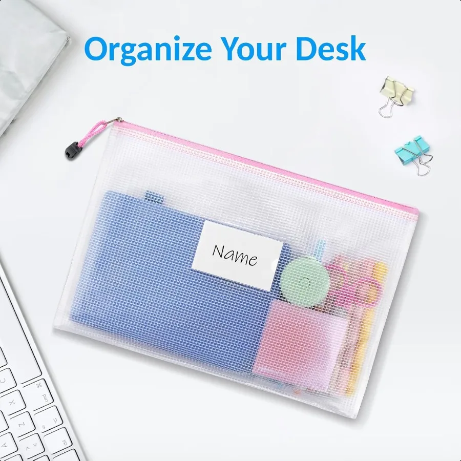 Confezione da 20 sacchetti in rete con cerniera Borse con cerniera formato lettera A4 con tasca per etichette Sacchetti impermeabili per lavagna dell'organizzazione dell'aula