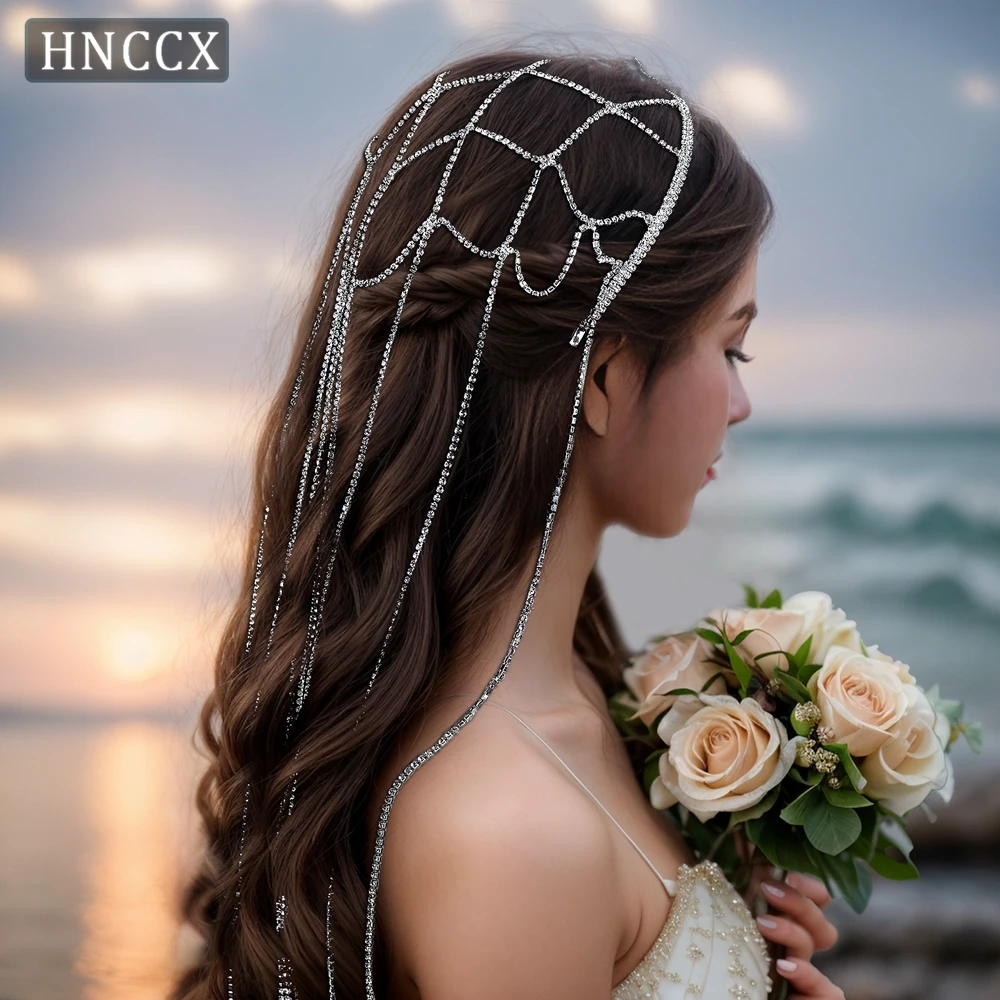 HNCCX Bridal Headdress Wedding Long Drill Chain Headwear Bride Headbands Women Rhinestone Hair Accessories For Party CP657