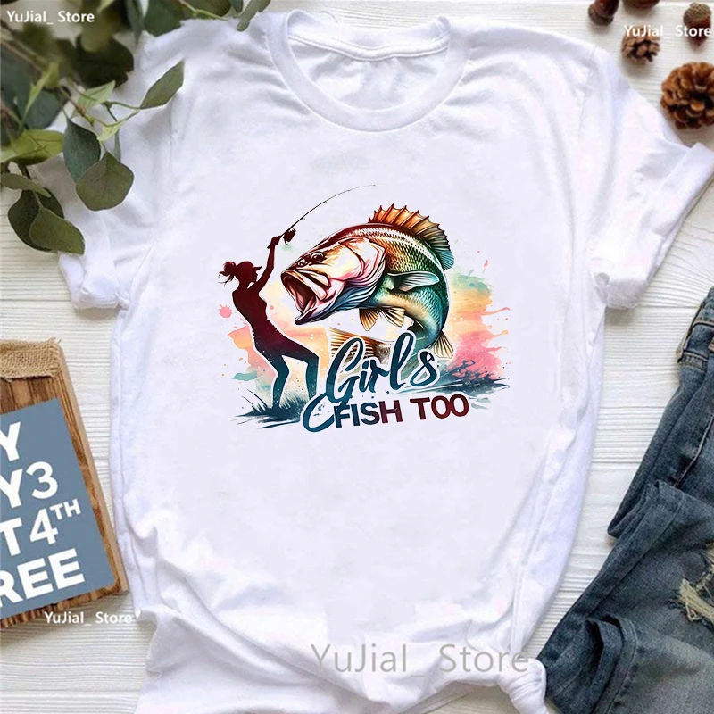 

Watercolor Girls Fish Too Graphic Printed T Shirt Women Funny White Tshirt Femme Summer Fashion T-Shirt Female Streetwear