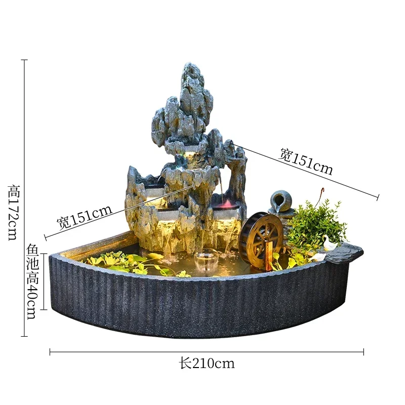 Pastoral rockery fish pond circulating water fountain landscaping outdoor courtyard garden water feature decoration