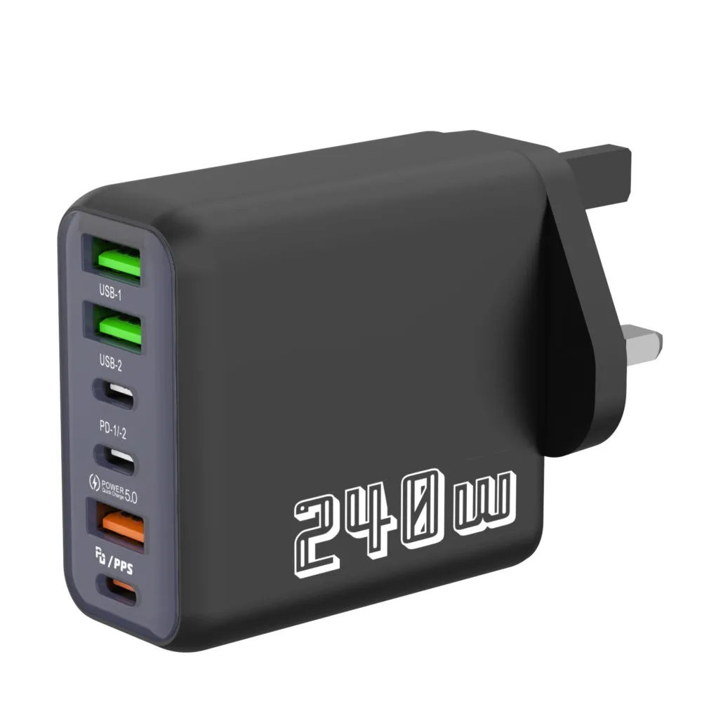 6 Ports USB C PD Charger 240W Quick Charge 3.0 Type C USB Phone Chargers Super Fast Charging Adapter For iPhone Samsung Xiaomi