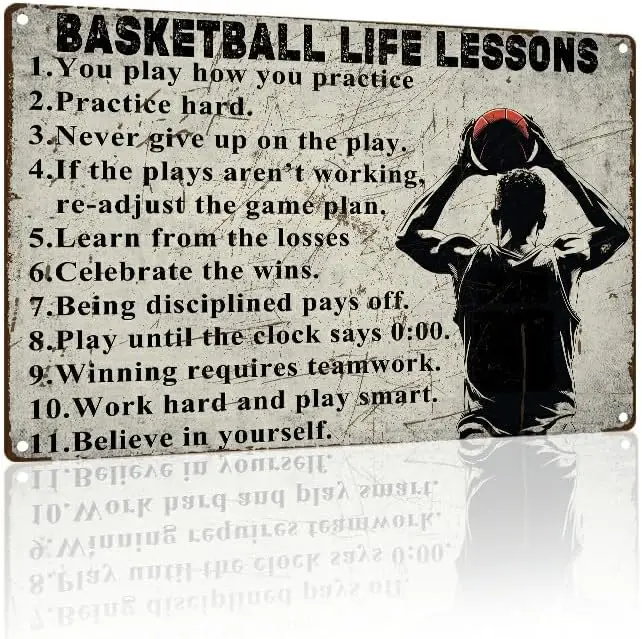 Aluminum Tin Signs Basketball Tin Sign Basketball Life Lessons Decorations Wall Art Basketball Room Decor Positive Quotes Uplift