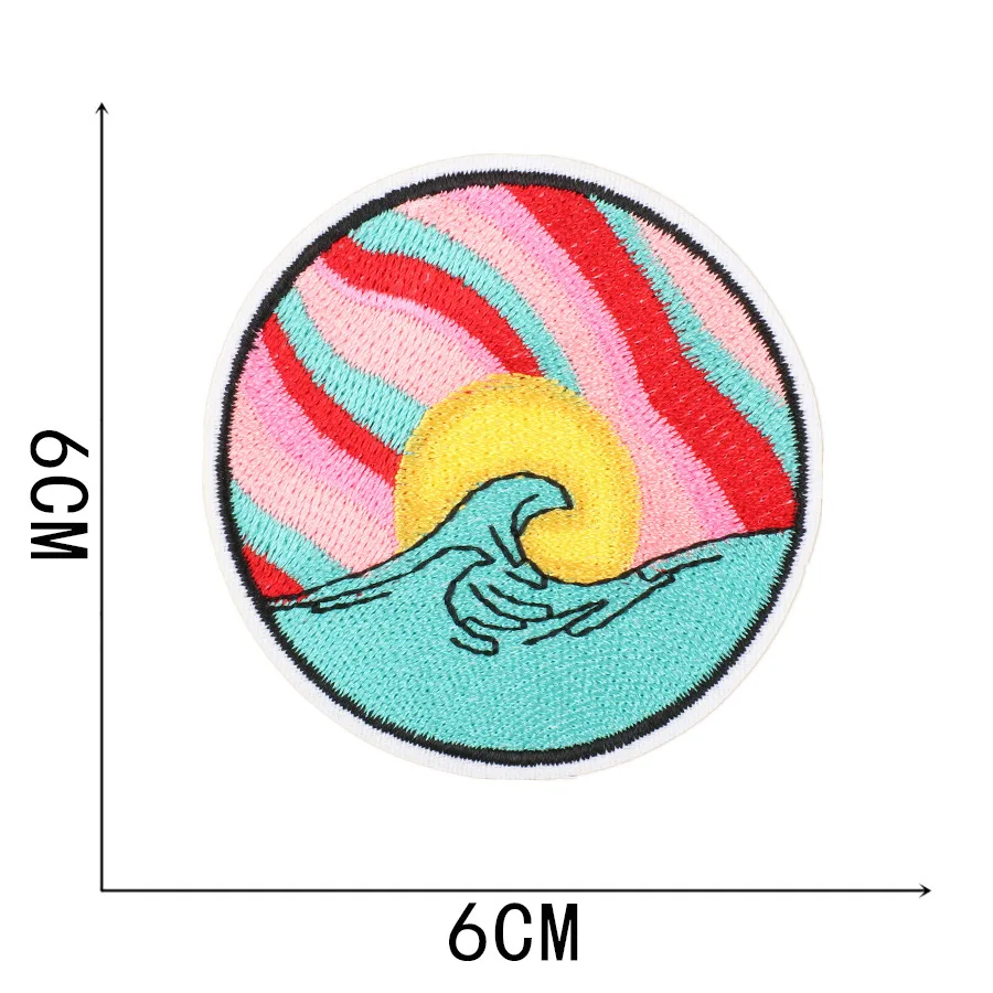 Cartoon Summer sea wave Embroidered Patches For Clothing Thermoadhesive Cute Patches Iron on Patches DIY Jackets Sew Stickers