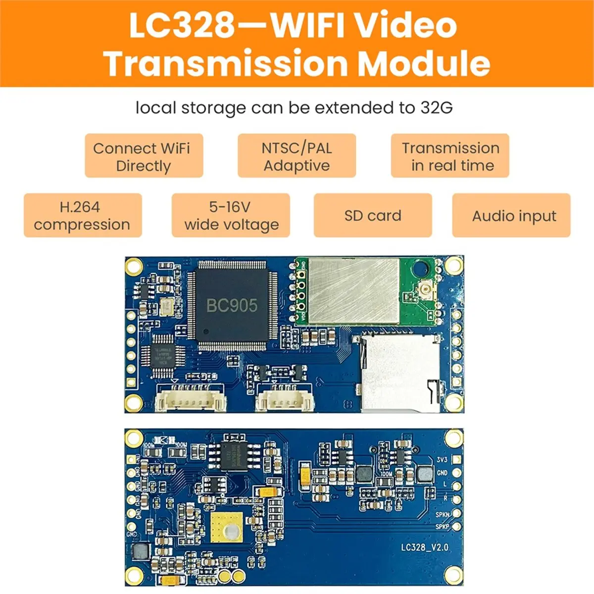 2.4G WiFi Image Transmission Modules FPV Wireless Transmission Module CVBS to WiFi,NTSC/PAL Self-Adaption, LC328