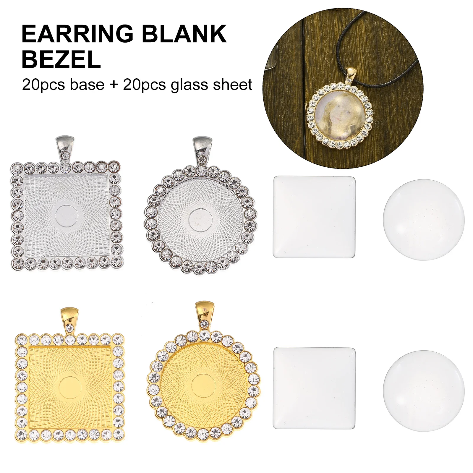 40Pcs Alloy Earring Bezel Trays Square Round Trays for DIY Glass Cabochons Earrings Jewelry Making Accessories