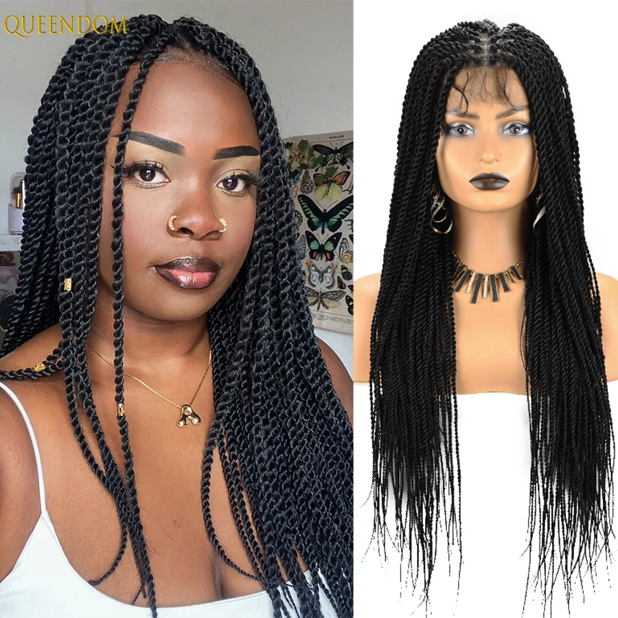 

Синтетический сенегальский полный парик шнурка, плетеные парики с детскими волосами, богиня без узлов, плетение волос, парики для чернокожих женщин