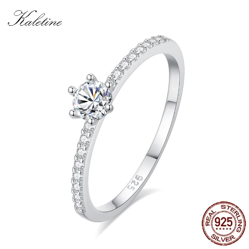 KALETINE 925 Sterling Silver Simplicity Classic Gorgeous Shiny Zircon Single Ring For Women Engagement Quality Fine Jewelry