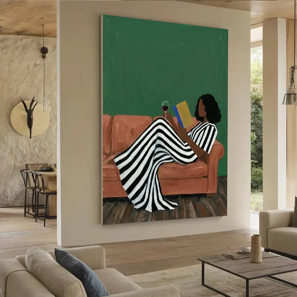 Handmade Abstract Oil Painting on Canvas - the Girl Who Reads Wall Art Picture Decor Home Living Room - Unique Image Artwork Ins