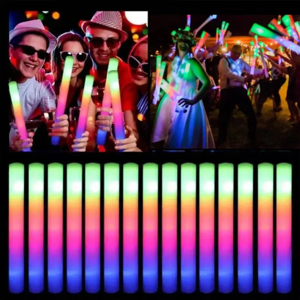 12/30/50/60Pcs LED Glow Sticks Bulk Colorful RGB Glow Foam Stick Cheer Tube Dark Light for Xmas Birthday Wedding Party Supplies