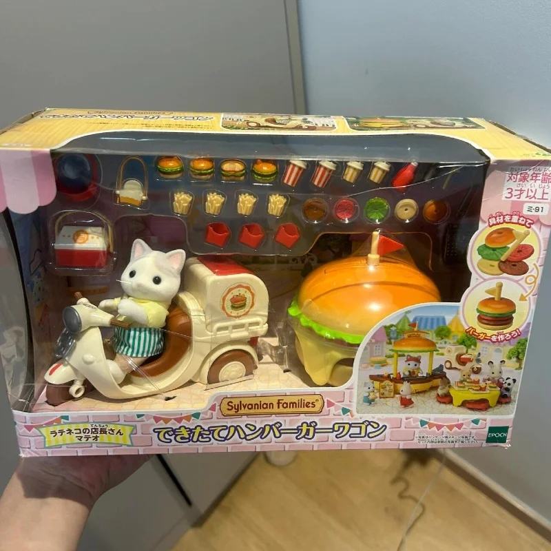 

Sylvanian Families Anime Figure Hamburger Shop Ice Cream Cart Set Cute Families Doll Decoration Model Kids Toys Birthday Gifts