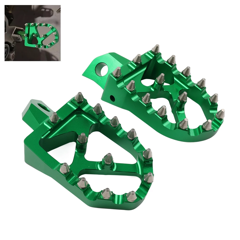 1Pair Motorcycle MX Style Foot Pegs Pedal Aluminum Green For Kawasaki KDX200 250 KDX220R 200R KX125 KX250 KX 500