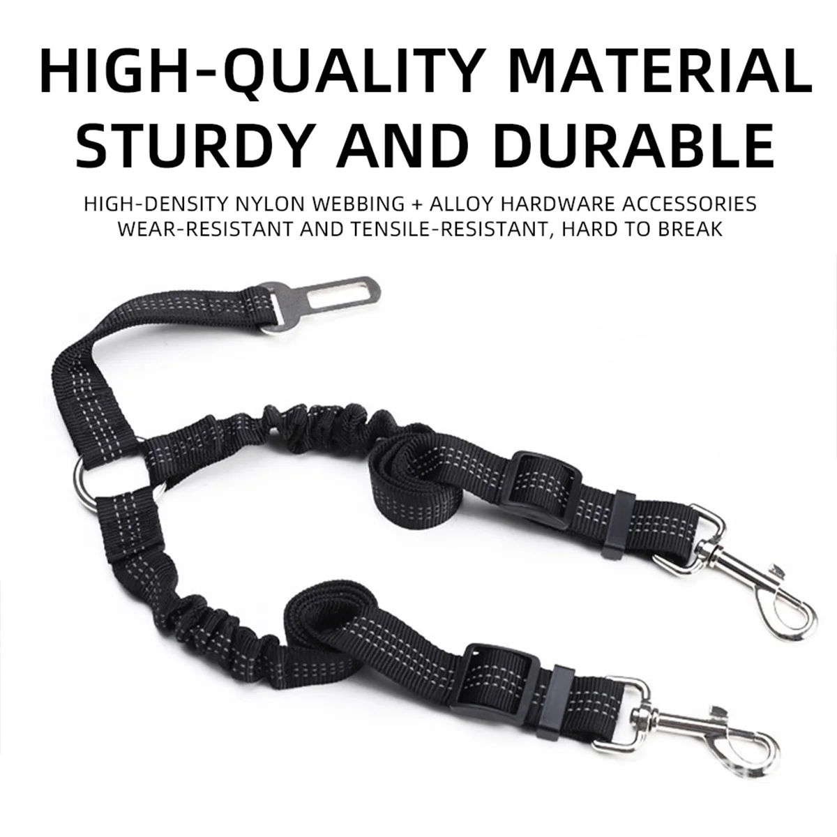 Car Pet Dog Safety Seat Belt Adjustable 2 IN 1 Pet Reflective Nylon Rope Harness Seatbelt Black for Small Large Dogs