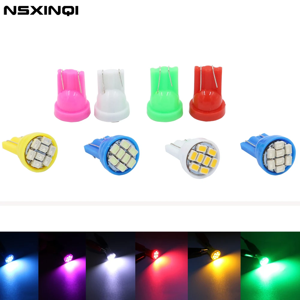 

NSXINQI 10pcs T10 1206 8SMD LED Car Bulb Light DC 12V Auto Interior Lights Width Dashboard Lamp W5W Travel Wedge Reading Lamps