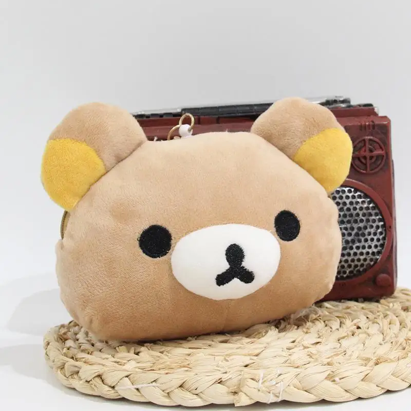 Mignon Rilakkuma peluche porte-monnaie sac à dos pendentif Portable en plein air dessin animé casque sac Mini sac de rangement avec corde extensible cadeaux