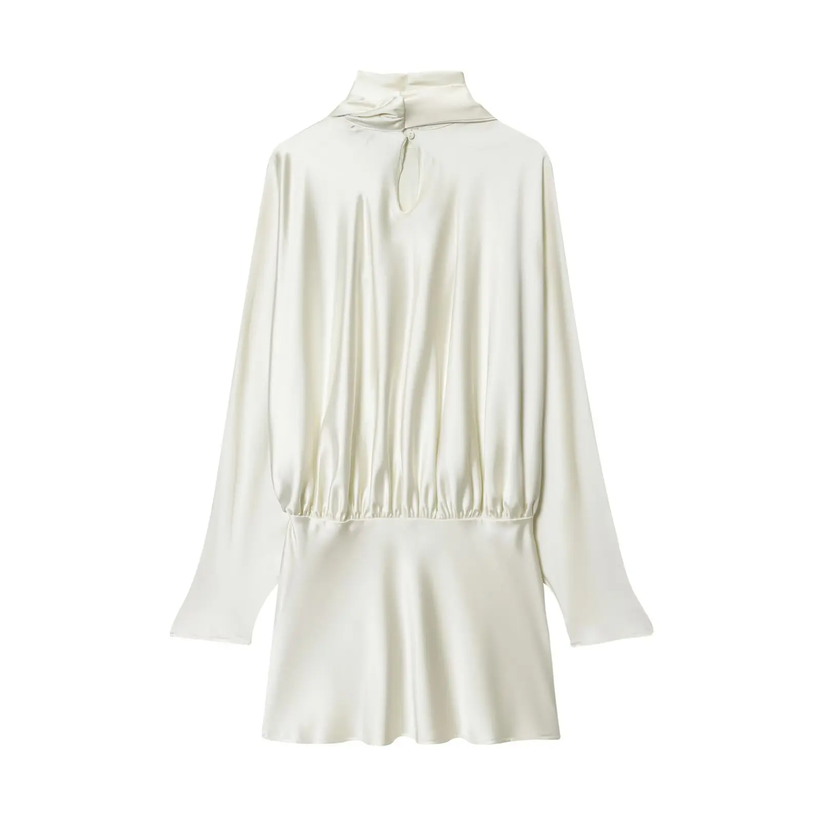 

Elegant Chic Satin Brown Dress Women Long Sleeve Scarf Mini Party Dress Fashion 2025 Evening Club Women Dress