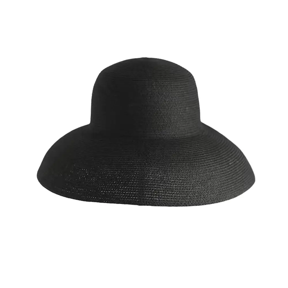 Cappello di paglia a tesa larga stile Hepburn francese cappello da sole estivo fatto a mano da donna grande grondaia Beach Fold cappello da