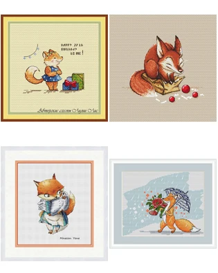 

Набор для вышивки крестиком, Набор для вышивки крестиком 28ct 11ct 14ct 32ct металлик aida четыре маленьких лисы