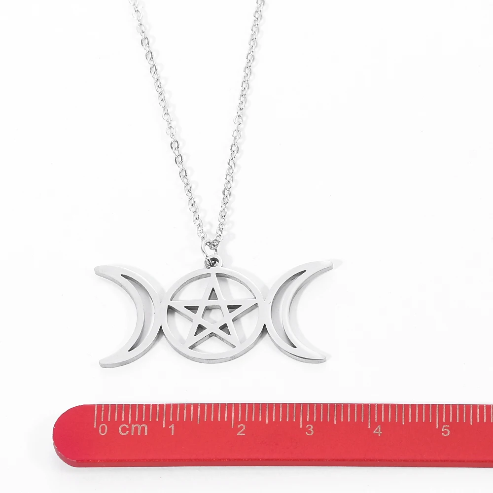 Stainless steel Triple Moon Goddess Pendant Necklaces For Men Women Wicca Pentagram Magic Supernatural Amulet Necklace