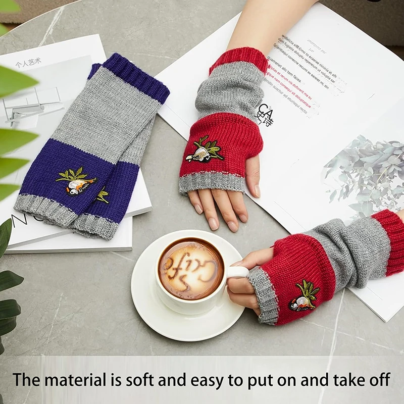 Embroidered Bird Gloves Women's Cotton Fingerless Gloves Knit Block Splice Mittens Women's Fingerless Gloves Christmas Gift