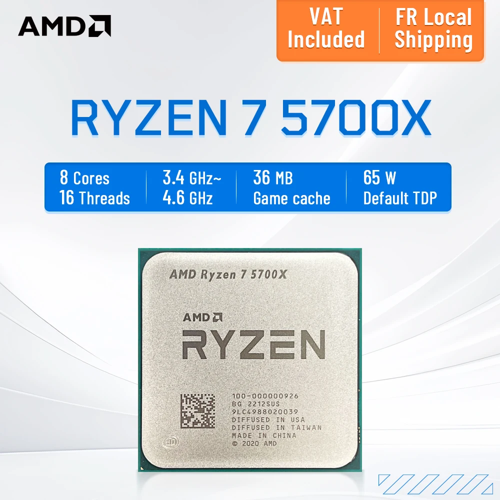 Processeur AMD Ryzen 7 5700X 8 cœurs 16 threads 3,4 GHz L3=32M DDR4 Socket AM4 R7 5700X 65W 7NM sans ventilateur