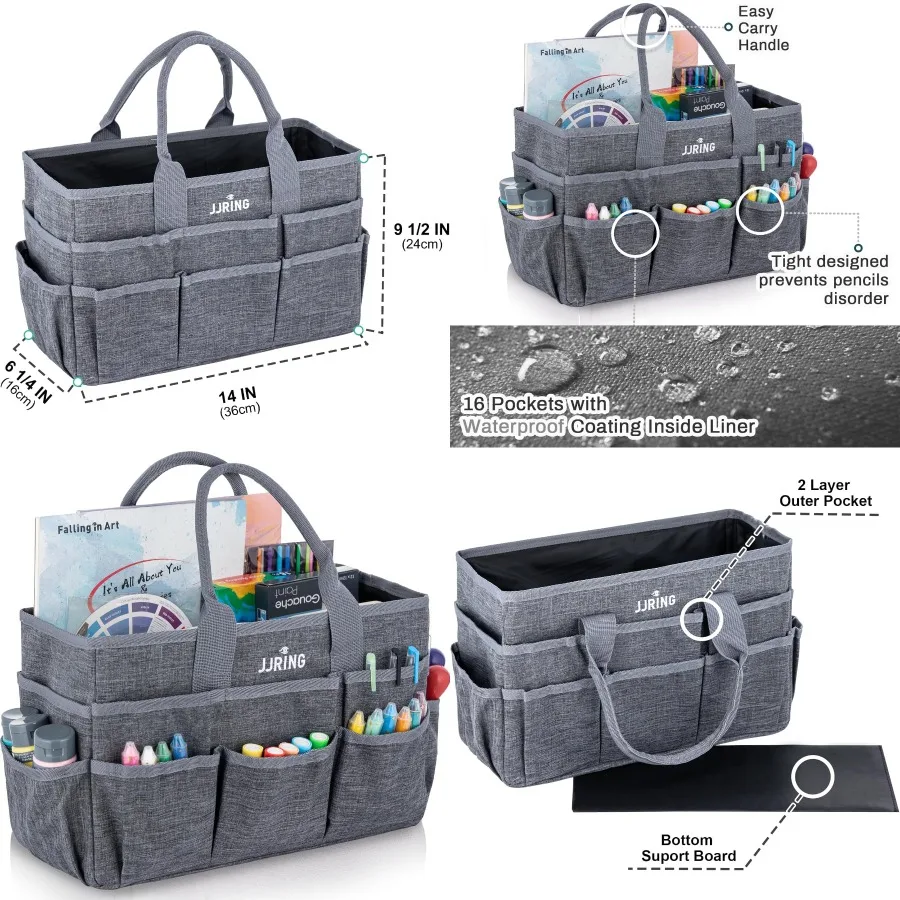JJRING Craft Tote Bag Organizador para almacenamiento de arte en gris con múltiples bolsillos Ideal para álbumes de recortes Suministros médicos y de oficina