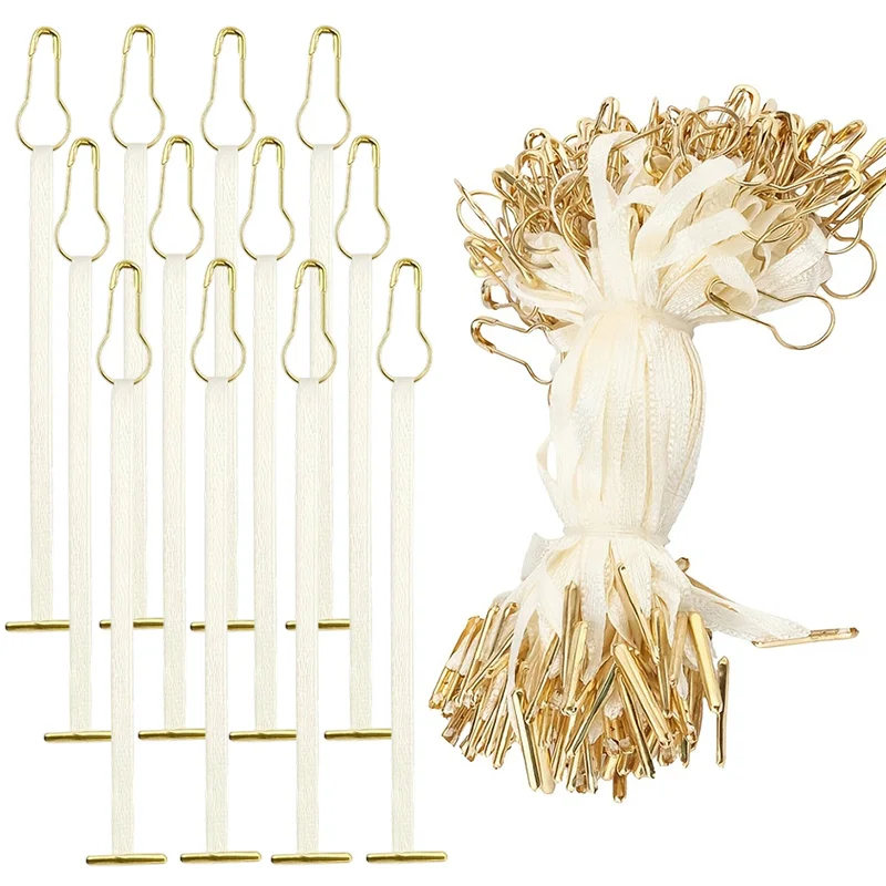 100/200/300pcs Elegant Cream Satin Ribbon Tag Fastener Golden Calabash Pin Boutique Garment Price Label Hanging Cord for ZYF