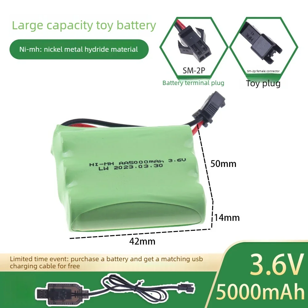 SWZY 3.6V 5000mAh AA NI-MH Battery SM-2P for Rc Toys Cars Truck Tank Robot Boat Parts 3.6V NIMH Rechargeable  Battery Pack