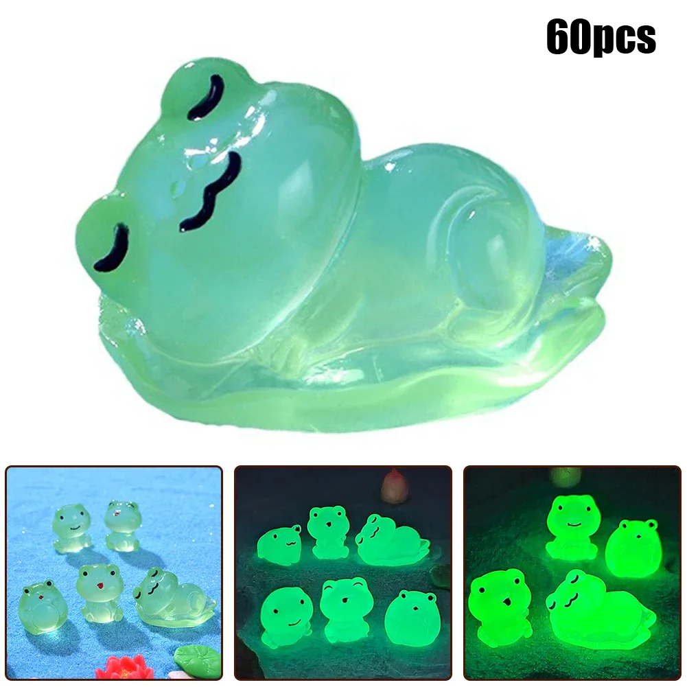 60pcs Luminous Frogs Mini Figurine Glowing In The Dark Cute Frog Desk Decoration Miniature Fairy Garden Bonsai Home Decor