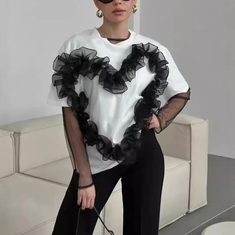

Personalized Street Short Sleeve Design Sense Of Three-Dimensional Decoration Loose T-Shirt Spring And Summer Women's Wear
