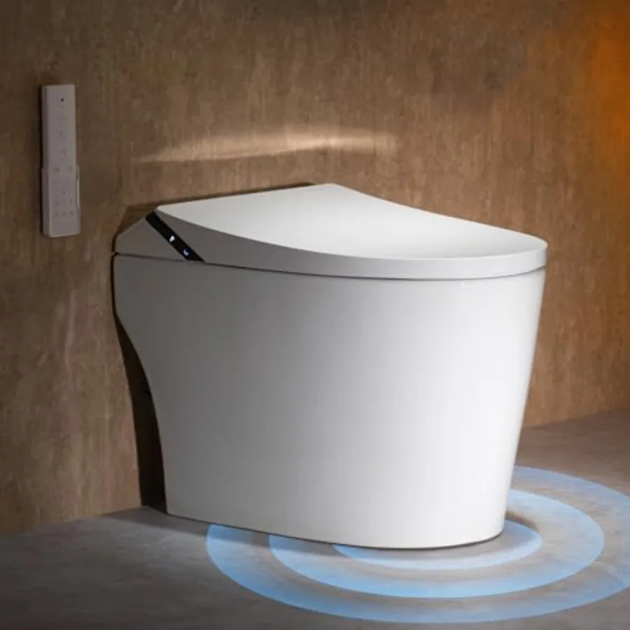 Smart toilet for modern bathroom: black matte finish, ceramic body, dual auto flush, foam dispenser, deodorization, foot sensor
