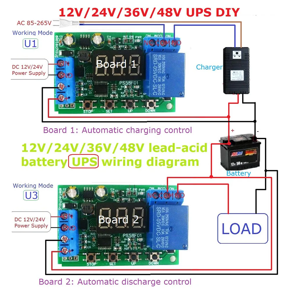 DC0-60V Battery Charge/Discharge Relay Module Integrated Voltmeter Undervoltage/Overvoltage Protection Board