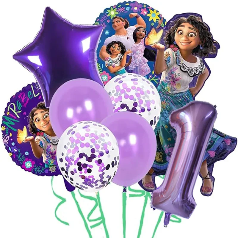 9pcs Disney Encanto Isabella Birthday Party Decor Charm Mirabel Balloon Set Number Balloons Girl Baby Shower Party Supplies