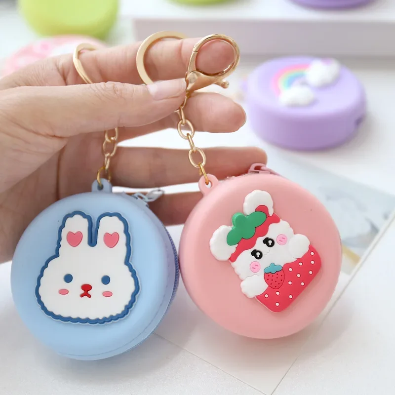 1pc Korean Cute Women Coin Wallet Pendant Keychain Silicone Round Coins Bag Small Girls Key Bag Mini Purse Kid Gift 2023 Keyring