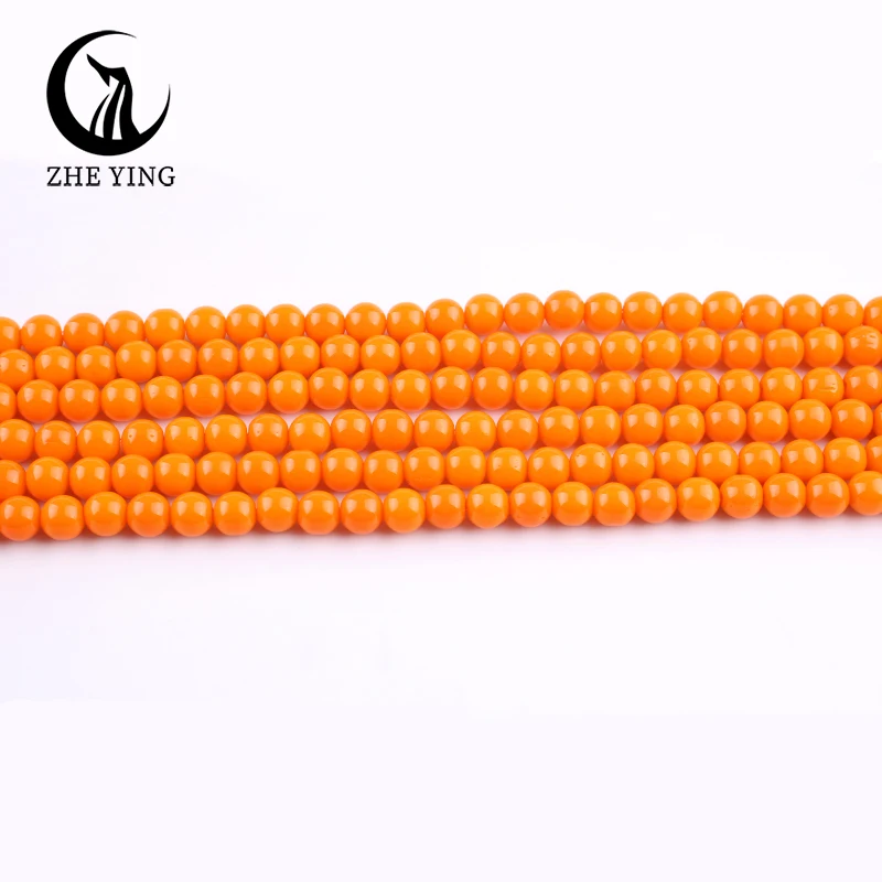 Zhe Ying 6mm Orange Crystal Glass Beads Round Smooth Loose Beads for Jewelry Making Bracelet DIY Strand 15\'\'