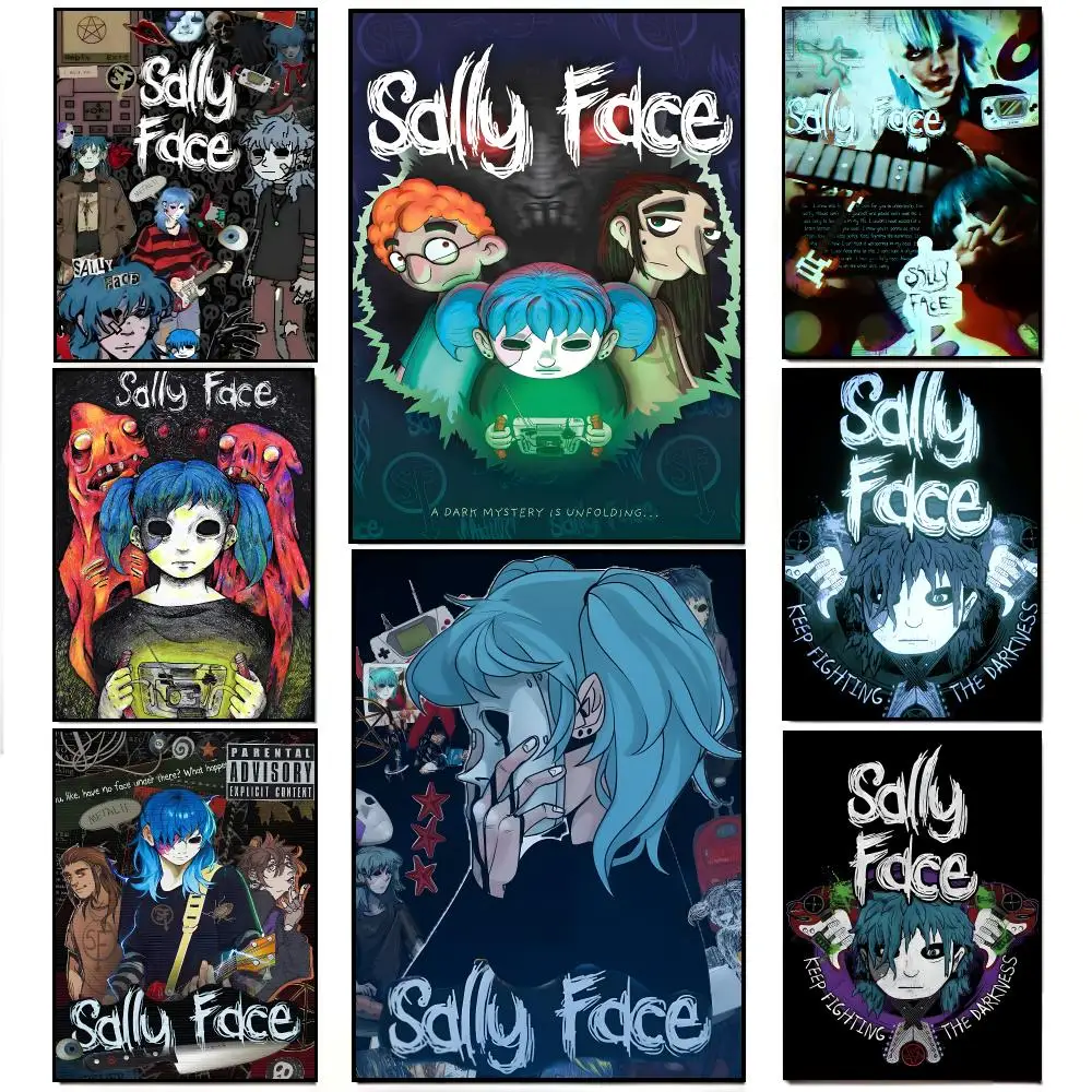Dark Mystery Game S-Sally Face Poster Artwork Self Adhesive Indoor Wall Hanging Room Decor Gift