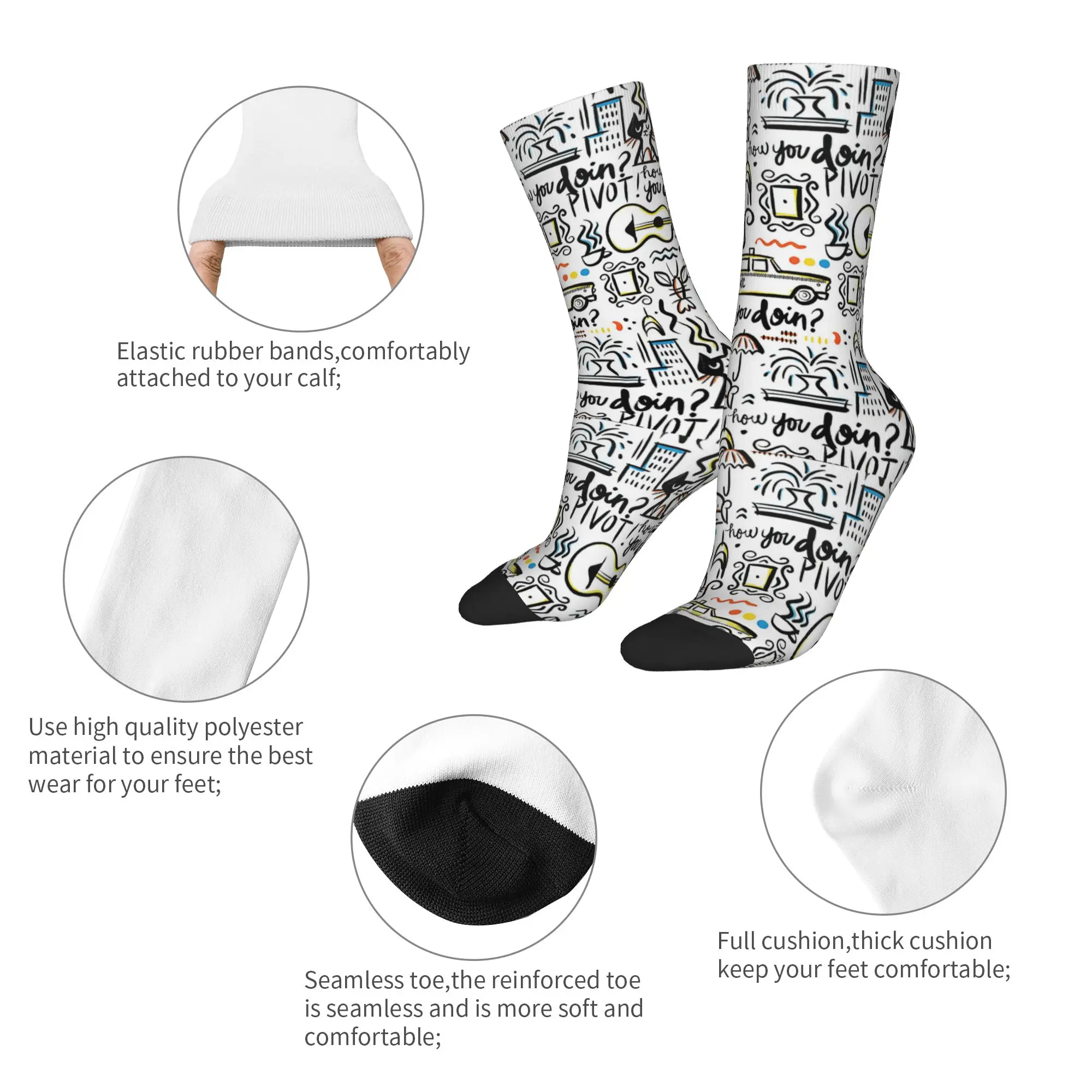 Friends TV Show Socks Men's Women's Happy Cartoon Graffiti Socks Novelty Spring Summer Autumn Winter Middle Tube Socks Gifts