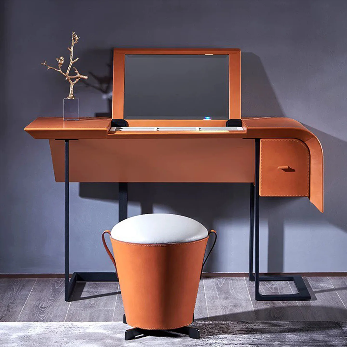 Italian light luxury dresser with mirror luxury house solid wood creative orange modern luxury art makeup table