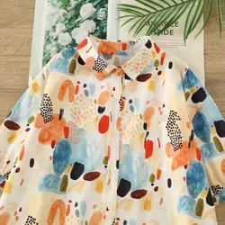Japanese vintage clothes mori girl original design cotton cartoon printed shirts women blouses summer Youthful woman clothes